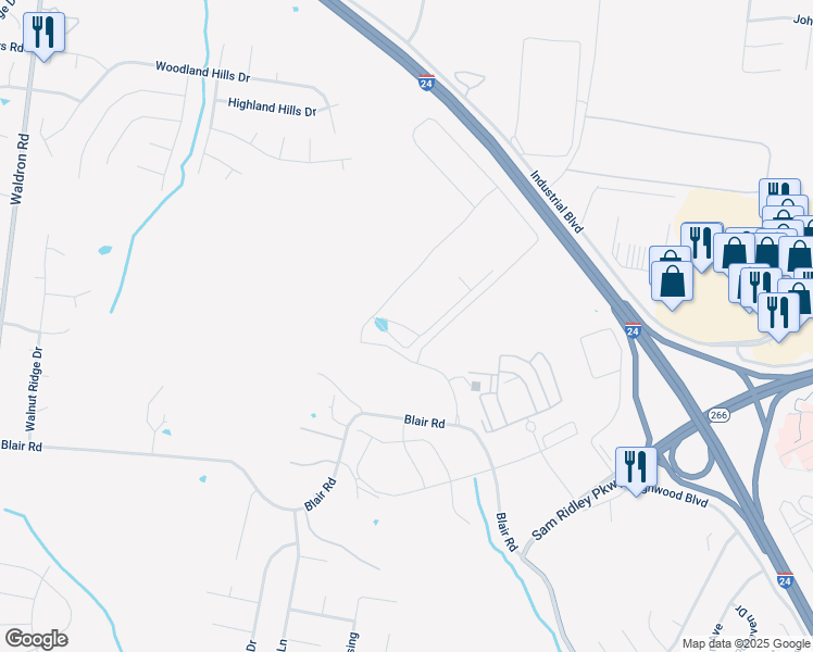 map of restaurants, bars, coffee shops, grocery stores, and more near 301 Salyers Drive in La Vergne