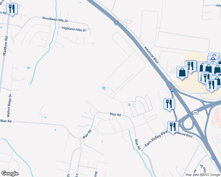 map of restaurants, bars, coffee shops, grocery stores, and more near 301 Salyers Drive in La Vergne
