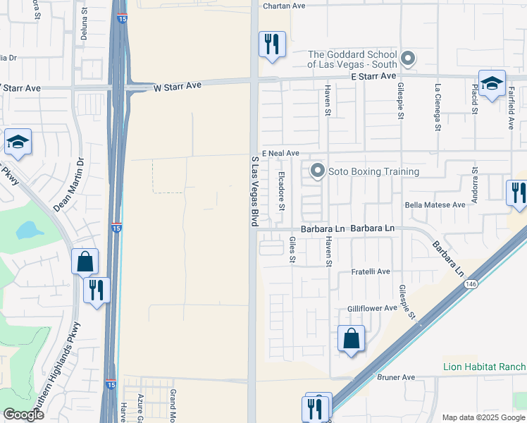 map of restaurants, bars, coffee shops, grocery stores, and more near 35 East Jebel Avenue in Las Vegas
