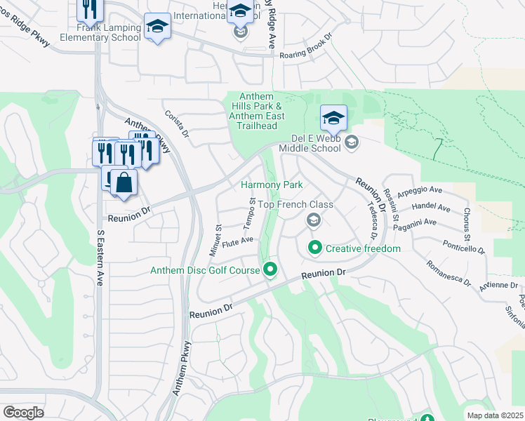 map of restaurants, bars, coffee shops, grocery stores, and more near 1331 Cadence Street in Henderson