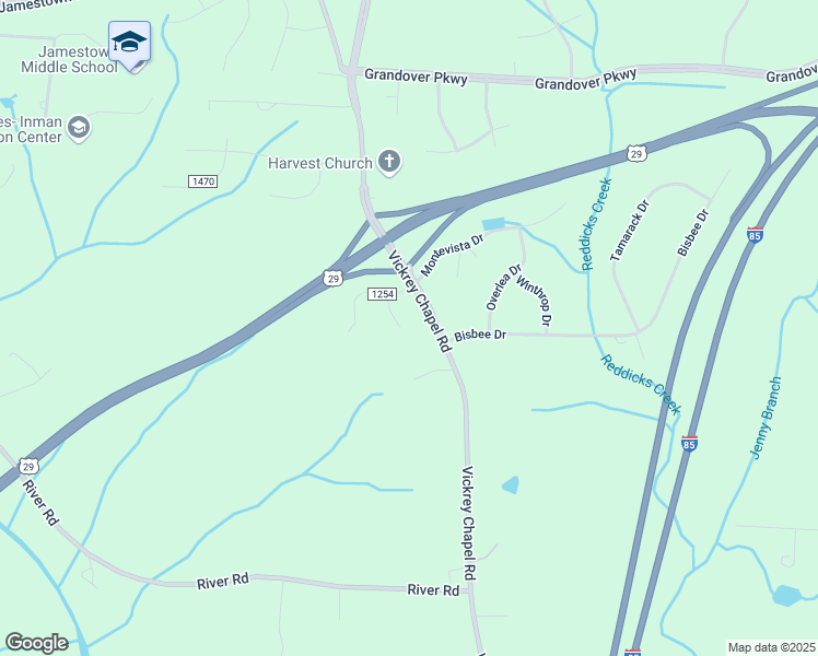 map of restaurants, bars, coffee shops, grocery stores, and more near 5110 Vickrey Chapel Road in Greensboro