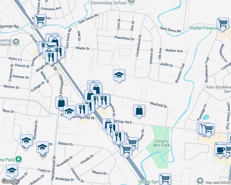 map of restaurants, bars, coffee shops, grocery stores, and more near 155 Mayfield Drive in Smyrna