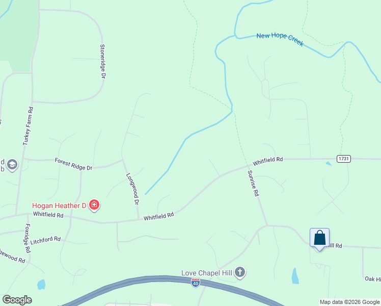 map of restaurants, bars, coffee shops, grocery stores, and more near 3810 Whitfield Road in Chapel Hill