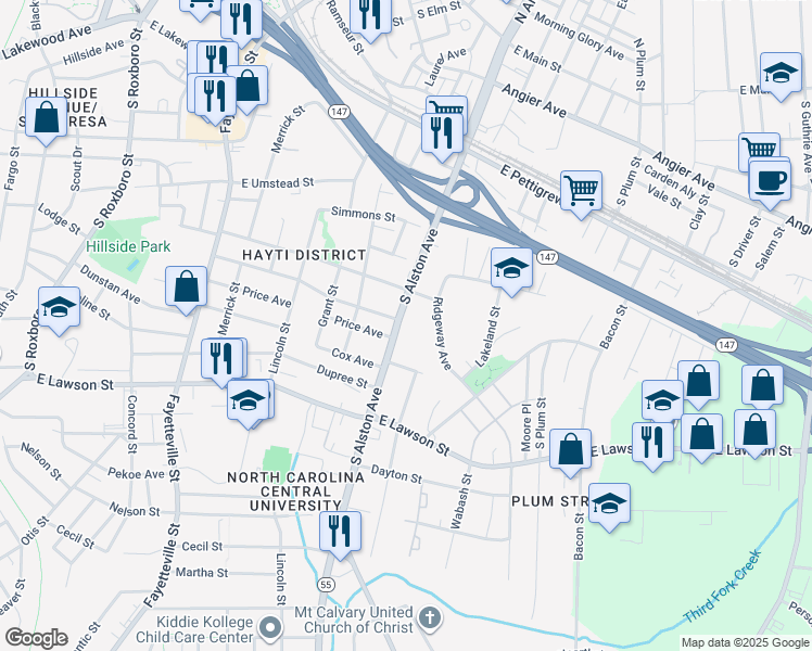 map of restaurants, bars, coffee shops, grocery stores, and more near 808 South Alston Avenue in Durham