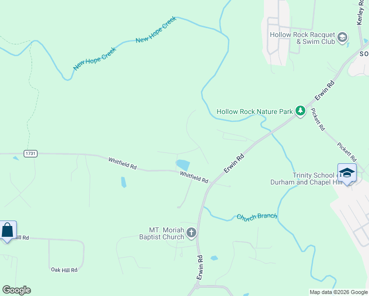 map of restaurants, bars, coffee shops, grocery stores, and more near 4900-4998 Shakori Trail in Durham
