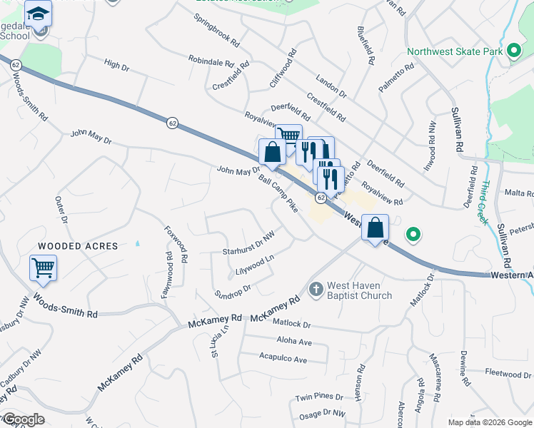 map of restaurants, bars, coffee shops, grocery stores, and more near 5776 Goldenrod Circle Northwest in Knoxville