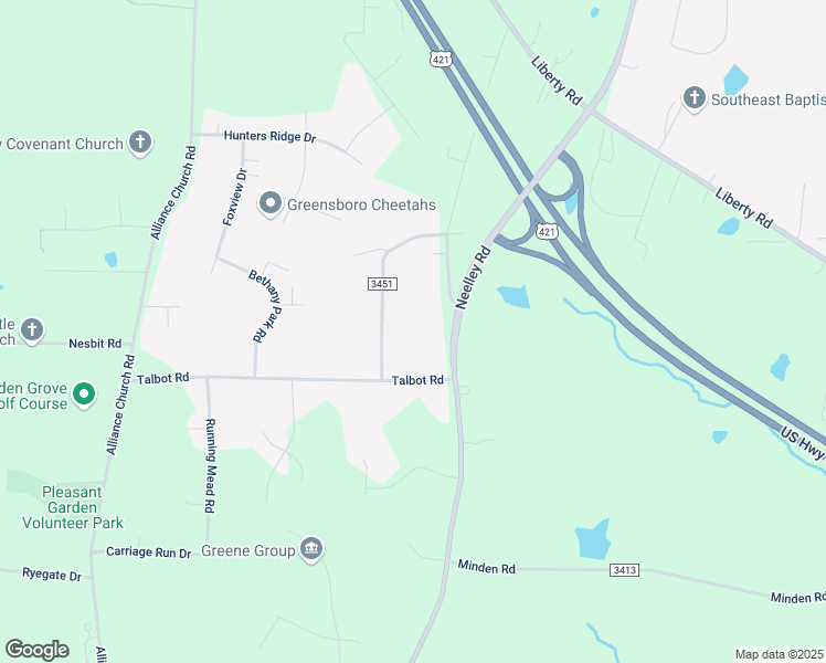 map of restaurants, bars, coffee shops, grocery stores, and more near 2017 Neelley Way in Pleasant Garden