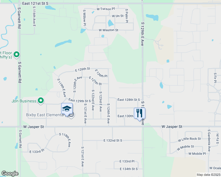 map of restaurants, bars, coffee shops, grocery stores, and more near 12625 South 124th East Avenue in Broken Arrow