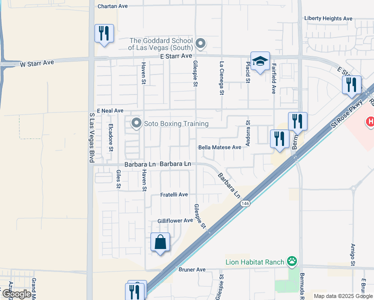 map of restaurants, bars, coffee shops, grocery stores, and more near 11651 Autunno Street in Las Vegas