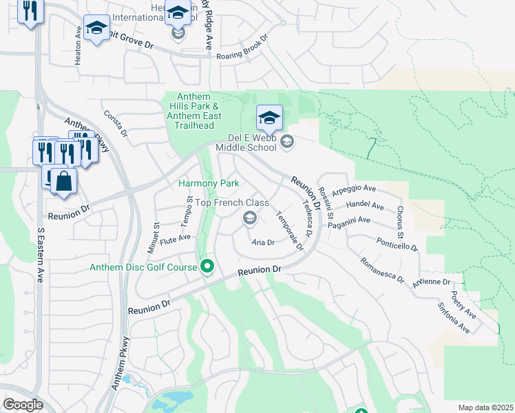 map of restaurants, bars, coffee shops, grocery stores, and more near 2268 Lyrical Road in Henderson