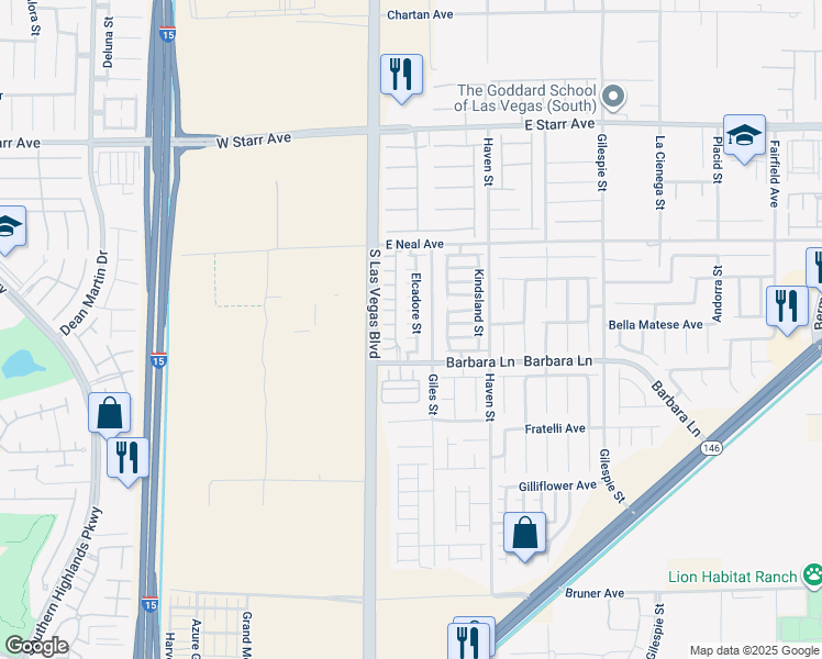map of restaurants, bars, coffee shops, grocery stores, and more near 29 Joy Ridge Court in Las Vegas