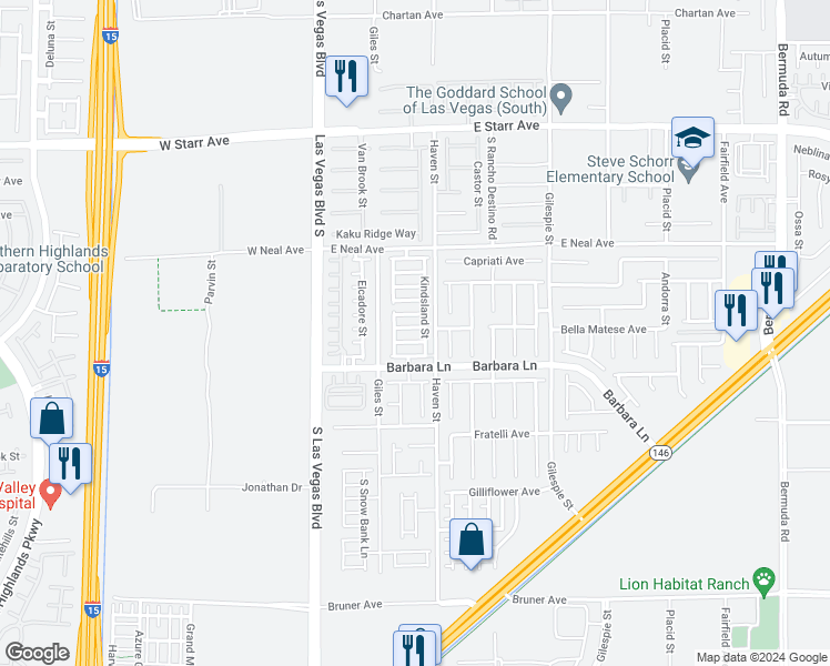 map of restaurants, bars, coffee shops, grocery stores, and more near 77 Jewel Mine Avenue in Las Vegas
