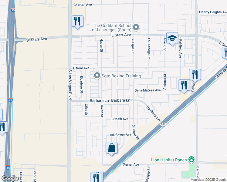 map of restaurants, bars, coffee shops, grocery stores, and more near 11644 South Stivali Street in Las Vegas