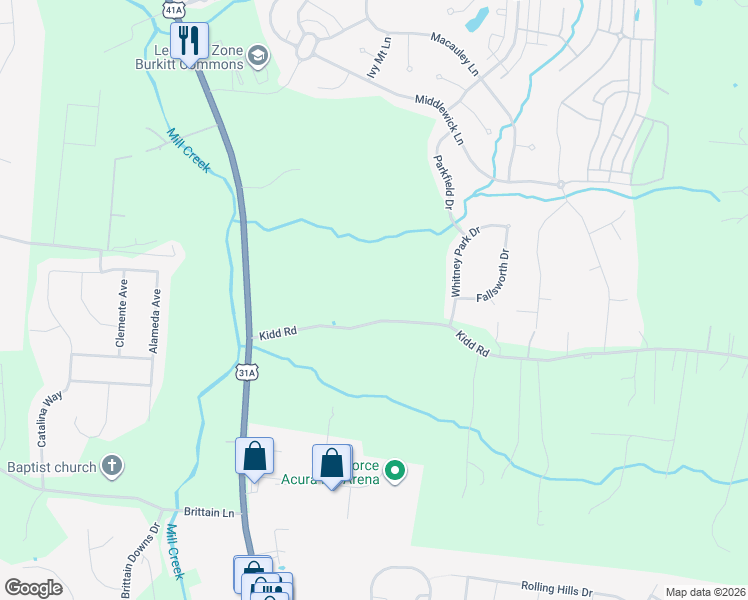 map of restaurants, bars, coffee shops, grocery stores, and more near 1948-2034 Kidd Road in Nolensville