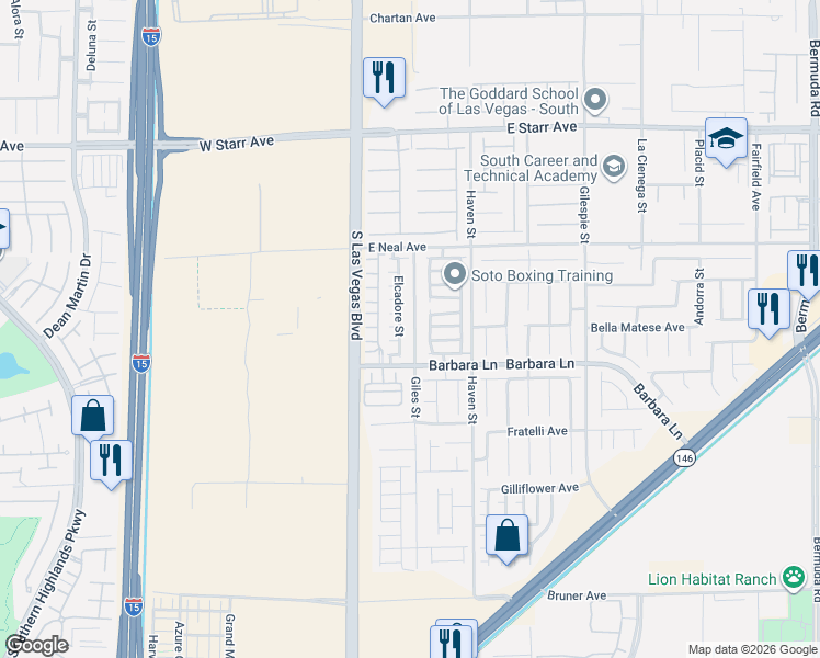 map of restaurants, bars, coffee shops, grocery stores, and more near 11611 Pride Hill Street in Las Vegas