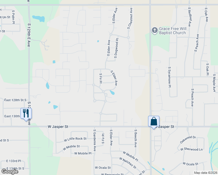 map of restaurants, bars, coffee shops, grocery stores, and more near 2617 West El Dorado Street in Broken Arrow