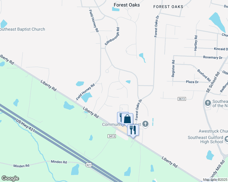 map of restaurants, bars, coffee shops, grocery stores, and more near 5207 Harvest Oak Drive in Greensboro