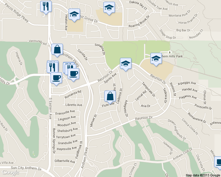 map of restaurants, bars, coffee shops, grocery stores, and more near 1317 Tempo Street in Henderson