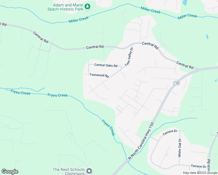 map of restaurants, bars, coffee shops, grocery stores, and more near 161 Spring Valley Court in Clemmons