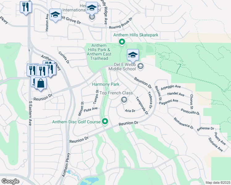 map of restaurants, bars, coffee shops, grocery stores, and more near 2279 Pacini Court in Henderson