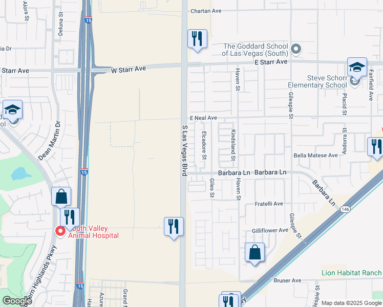 map of restaurants, bars, coffee shops, grocery stores, and more near 20 Barbara Lane in Las Vegas