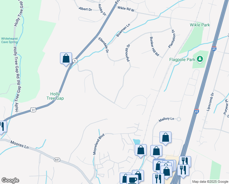 map of restaurants, bars, coffee shops, grocery stores, and more near 1517 Plymouth Drive in Brentwood