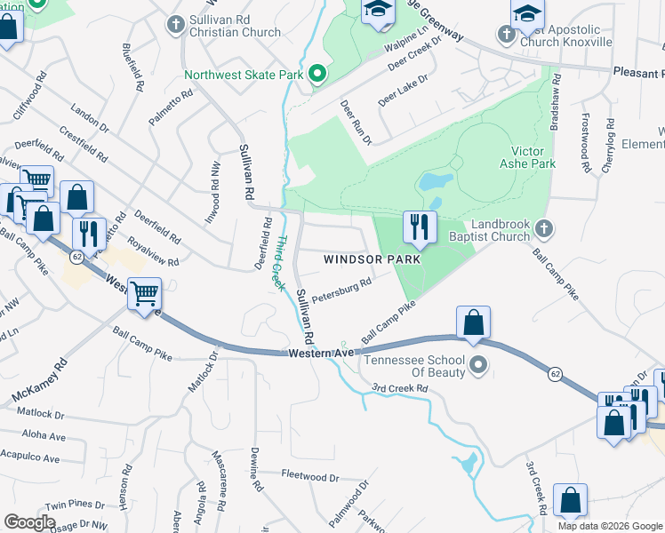 map of restaurants, bars, coffee shops, grocery stores, and more near 4908 Malta Road in Knoxville