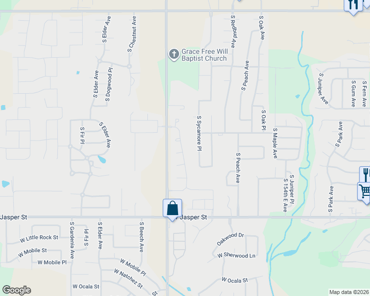 map of restaurants, bars, coffee shops, grocery stores, and more near 7402 South Sycamore Place in Broken Arrow