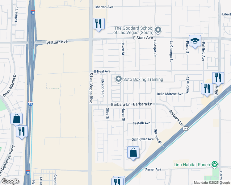 map of restaurants, bars, coffee shops, grocery stores, and more near 68 Jewel Mine Avenue in Las Vegas