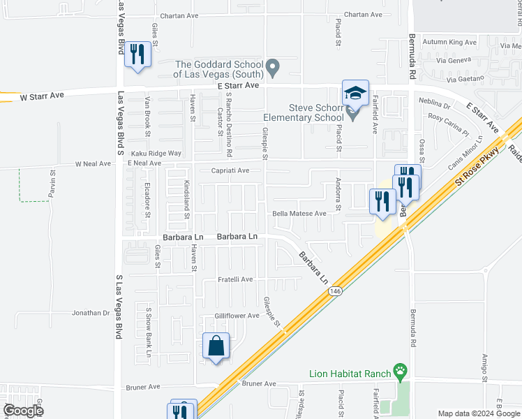 map of restaurants, bars, coffee shops, grocery stores, and more near 11628 Autunno Street in Las Vegas