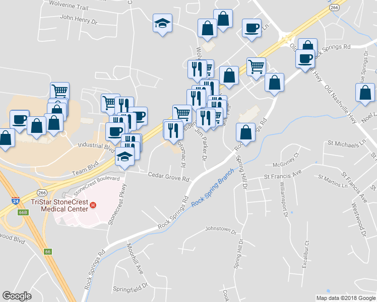 map of restaurants, bars, coffee shops, grocery stores, and more near 631 Potomac Place in Smyrna