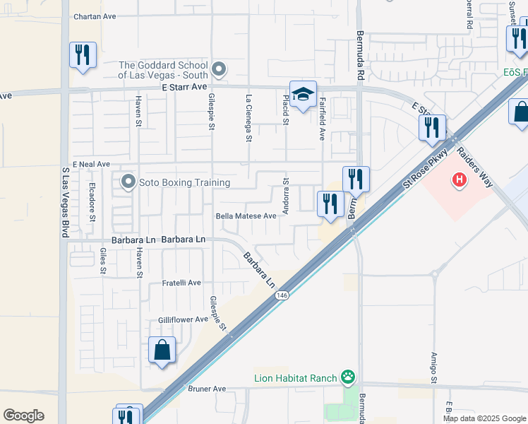 map of restaurants, bars, coffee shops, grocery stores, and more near 259 Calvino Avenue in Las Vegas