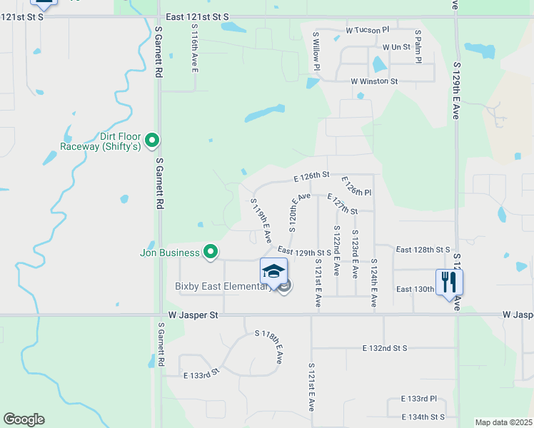 map of restaurants, bars, coffee shops, grocery stores, and more near 12643 South 119th East Avenue in Broken Arrow