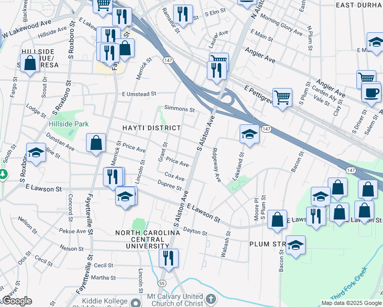map of restaurants, bars, coffee shops, grocery stores, and more near 808 South Alston Avenue in Durham