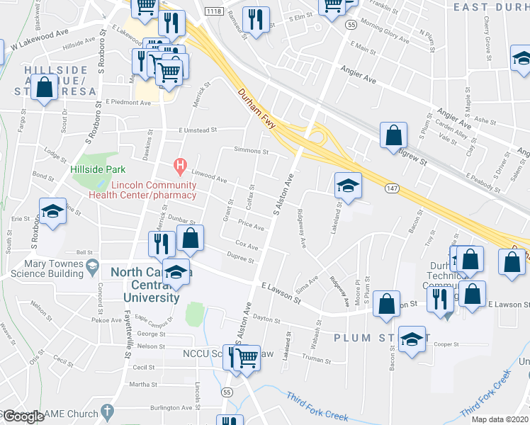 map of restaurants, bars, coffee shops, grocery stores, and more near 808 South Alston Avenue in Durham