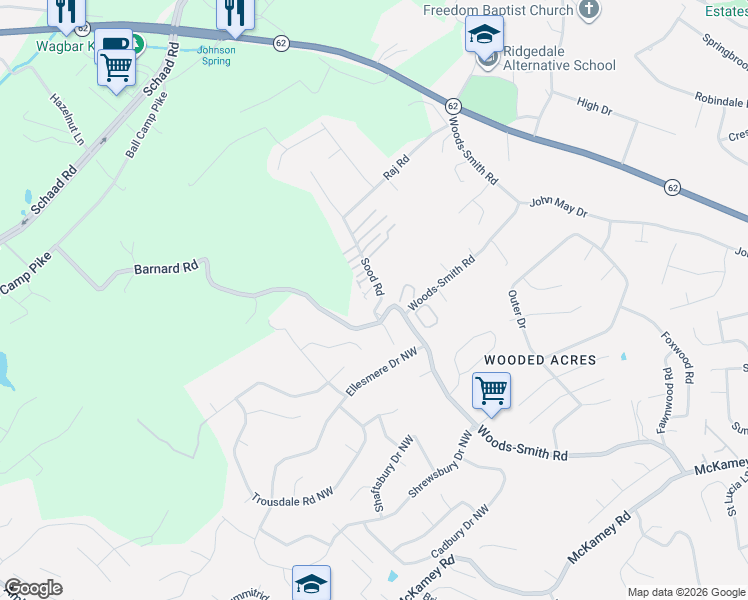 map of restaurants, bars, coffee shops, grocery stores, and more near 2705 Sood Road in Knoxville