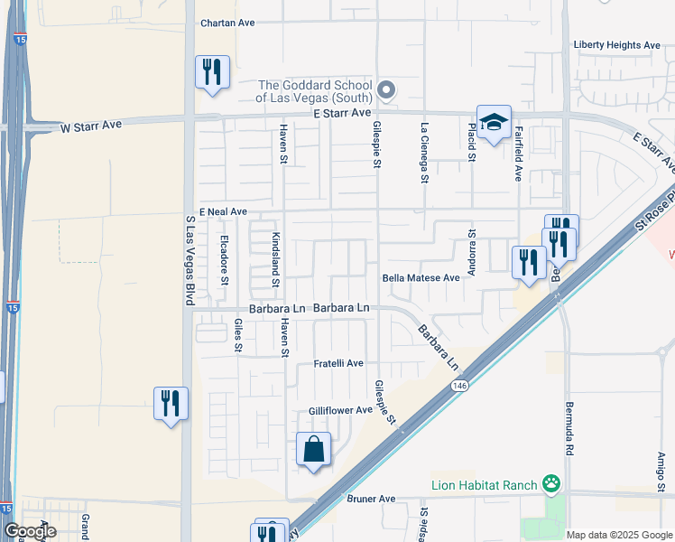 map of restaurants, bars, coffee shops, grocery stores, and more near 156 Salcio Avenue in Las Vegas