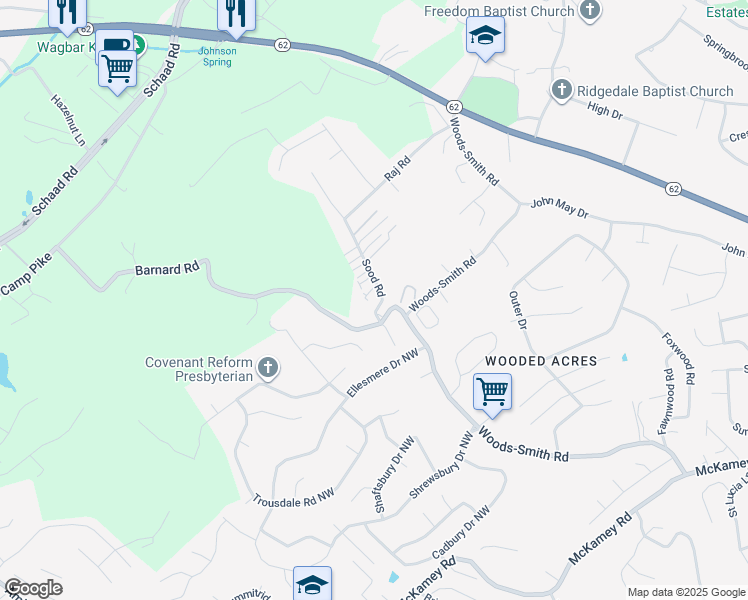 map of restaurants, bars, coffee shops, grocery stores, and more near 2705 Sood Road in Knoxville