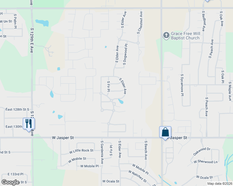 map of restaurants, bars, coffee shops, grocery stores, and more near 2617 West El Dorado Street in Broken Arrow