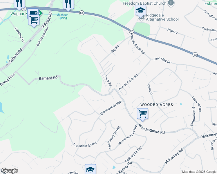 map of restaurants, bars, coffee shops, grocery stores, and more near 2705 Sood Road in Knoxville