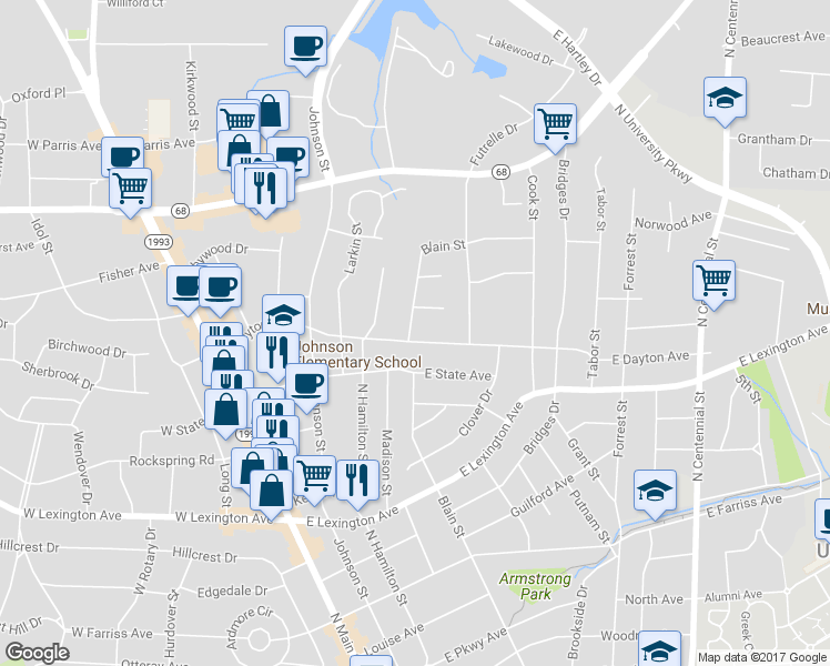 map of restaurants, bars, coffee shops, grocery stores, and more near 501 East Dayton Avenue in High Point