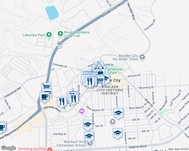 map of restaurants, bars, coffee shops, grocery stores, and more near in Boulder City