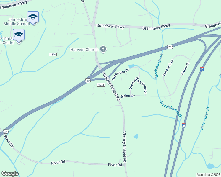 map of restaurants, bars, coffee shops, grocery stores, and more near 5110 Vickrey Chapel Rd in Greensboro