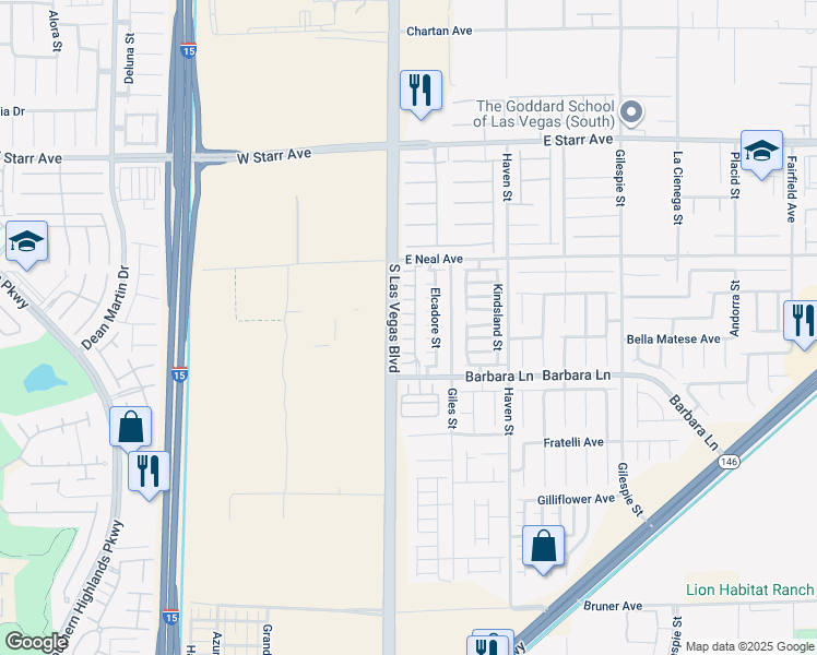 map of restaurants, bars, coffee shops, grocery stores, and more near 27 Calm Creek Court in Las Vegas