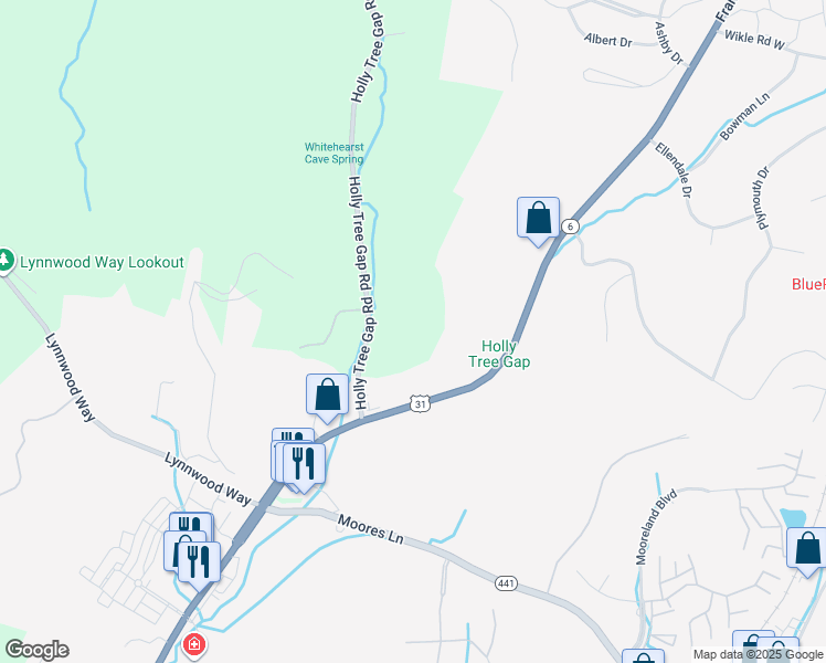 map of restaurants, bars, coffee shops, grocery stores, and more near 1360 Holly Tree Gap Road in Brentwood