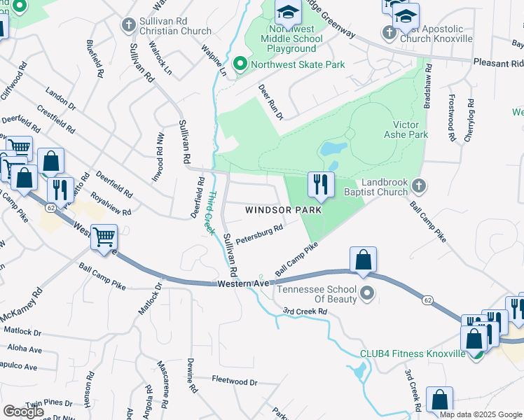 map of restaurants, bars, coffee shops, grocery stores, and more near 4908 Malta Road in Knoxville