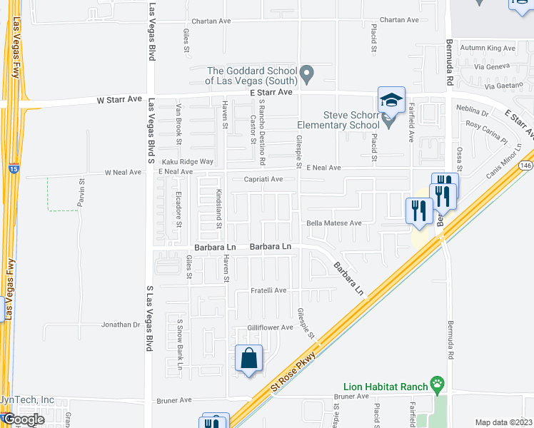 map of restaurants, bars, coffee shops, grocery stores, and more near 11616 Rubino Street in Las Vegas