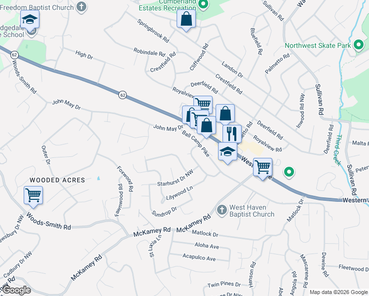map of restaurants, bars, coffee shops, grocery stores, and more near 5776 Goldenrod Circle Northwest in Knoxville