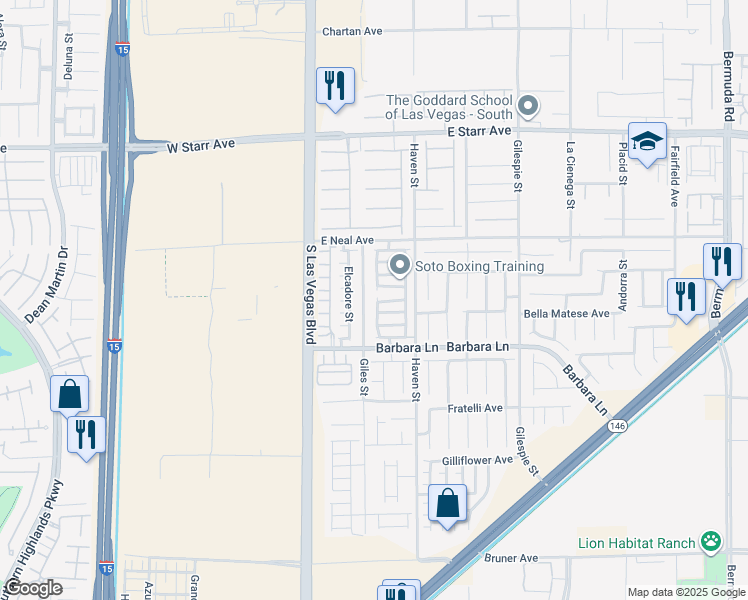 map of restaurants, bars, coffee shops, grocery stores, and more near 11611 Pride Hill Street in Las Vegas
