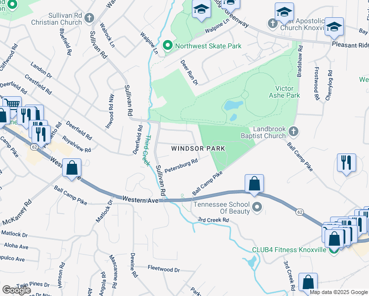 map of restaurants, bars, coffee shops, grocery stores, and more near 4908 Malta Road in Knoxville